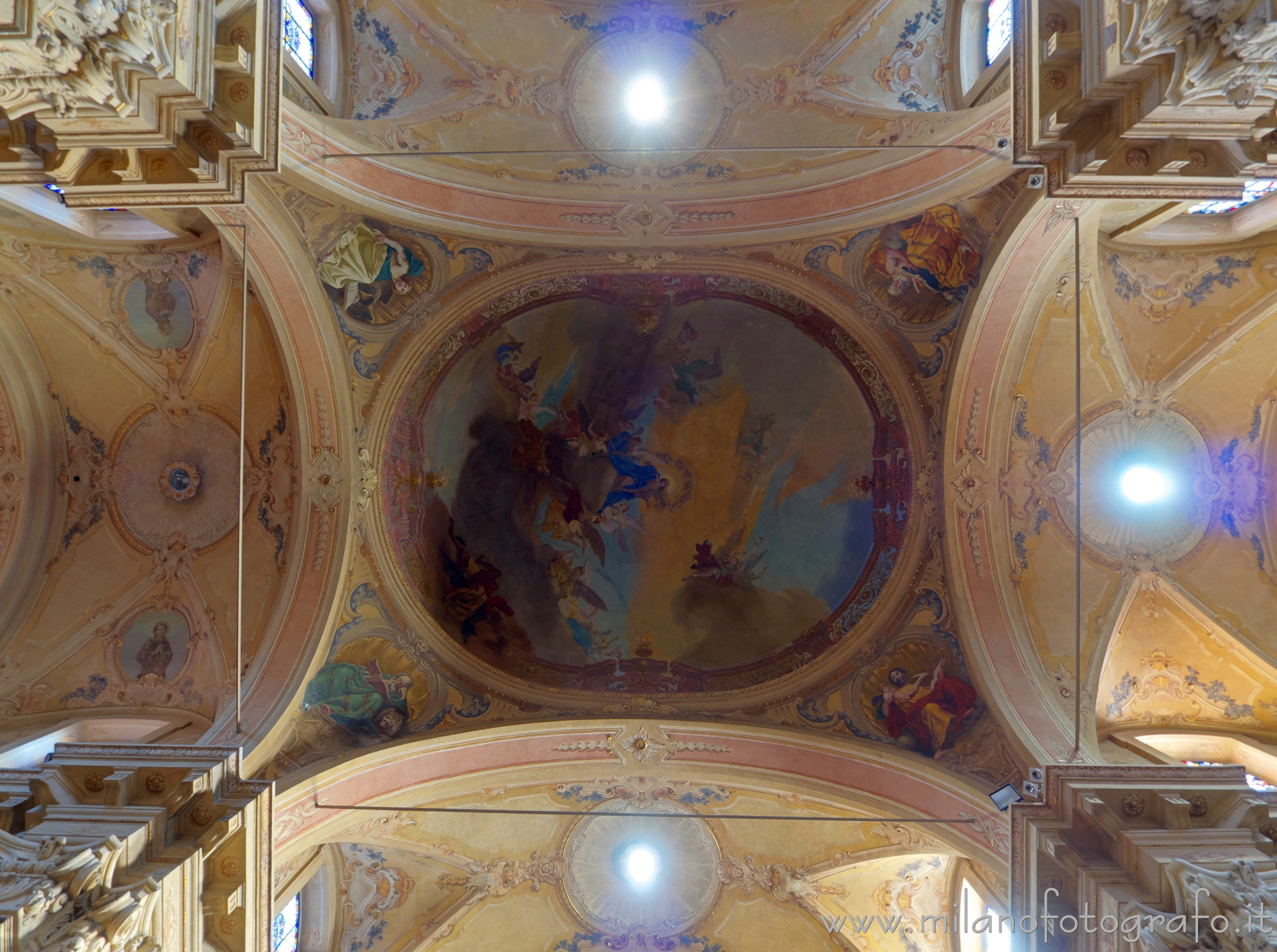 Vimercate (Monza e Brianza, Italy) - Ceiling of the Sanctuary of the Blessed Virgin of the Rosary at the intersection of transept and naves